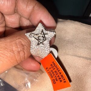 MOISSANITE 925 Silver Masonic G Ring Pass Test  Free Mason 2.00 Ctw
